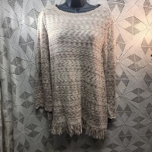 Valerie Steven's marbled knit long sleeve sweater with fringe. Size large.